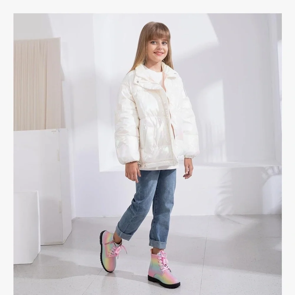 Jabasic Glittery Rainbow Ankle Boots with Pink Laces - Picture 2 of 7